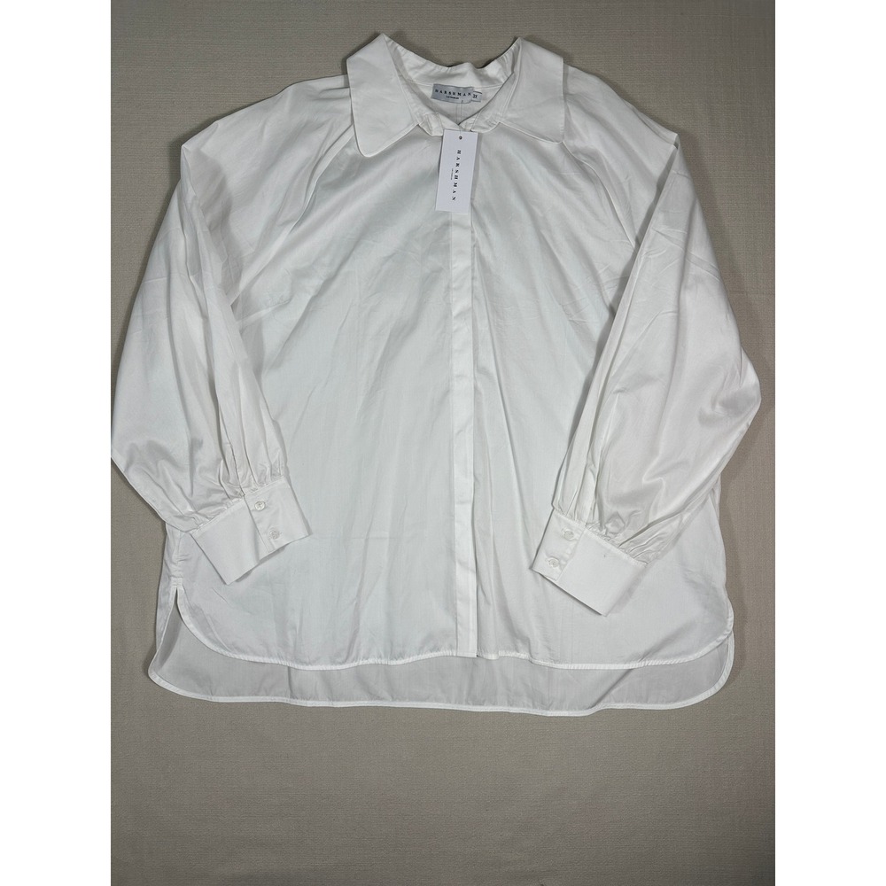 Harshman Brook Shirt Womens 3X White New Cotton Oversized Pleated Cuff Button Up